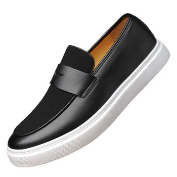 Ανδρικά δερμάτινα παπούτσια – slip-on loafers, PU επάνω μέρος, καουτσούκ σόλα, στρογγυλός δάκτυλος, χαμηλό ύψος, βρετανικό στυλ, ελαφριά, καθημερινή άνεση
