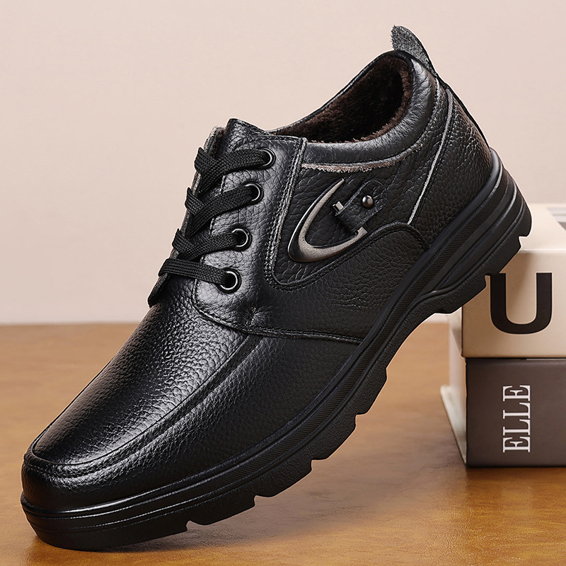 Ādas vīriešu kurpes – Casual, Top Grain govs āda, gumijas zole, apaļš purns, vidēja papēža augstums 3–5 cm, pretslīdēšana