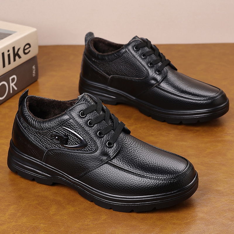 Ādas vīriešu kurpes – Casual, Top Grain govs āda, gumijas zole, apaļš purns, vidēja papēža augstums 3–5 cm, pretslīdēšana