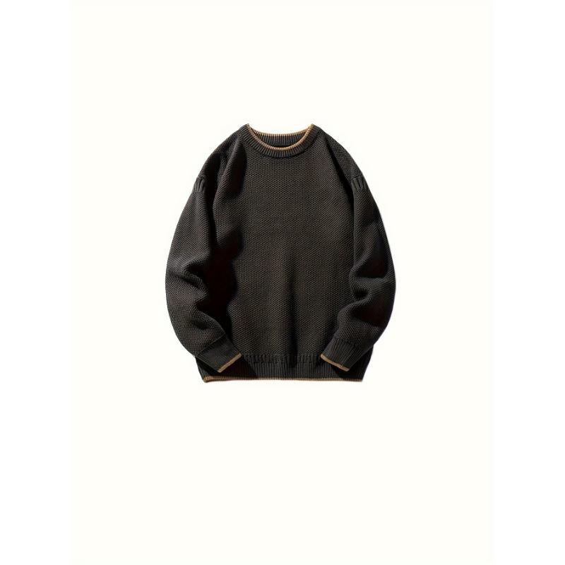 Vyrų retro spalvų blokinis megztinis, laisvas kirpimas, apvali kakla, storas modalinis audinys