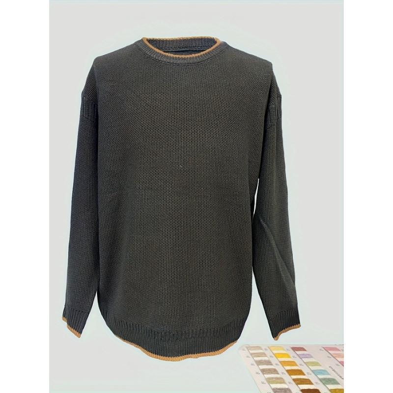 Vyrų retro spalvų blokinis megztinis, laisvas kirpimas, apvali kakla, storas modalinis audinys