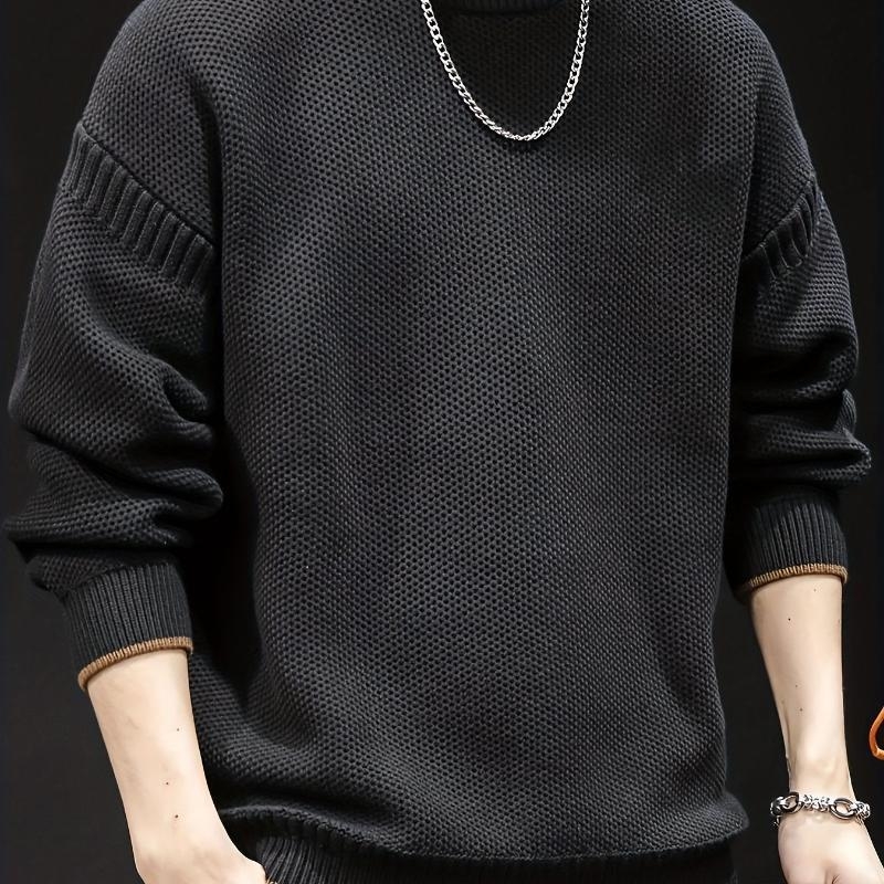 Vīriešu retro krāsu blokas adīts džemperis, brīvs piegriezums, apaļš kakls, biezs modal audums