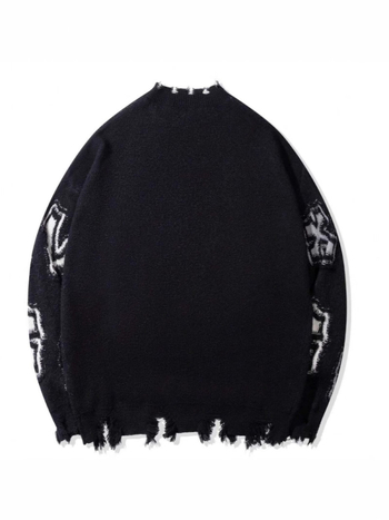 Плетен пуловер (кръстосан модел, жакардов плет, кръгло деколте, свободен силует, Пролет 2025)