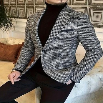 Sacou bărbătesc cu model Houndstooth, ușor, corduroy, țesătură principală din in, business casual
