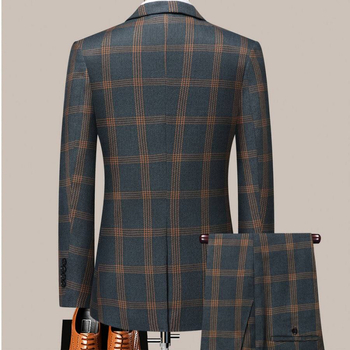 Мъжки костюм от две части в каре, четирисезонен стил, тесен силует (ацетатно влакно; смес от синтетични влакна; три реда копчета; 2023 лято)