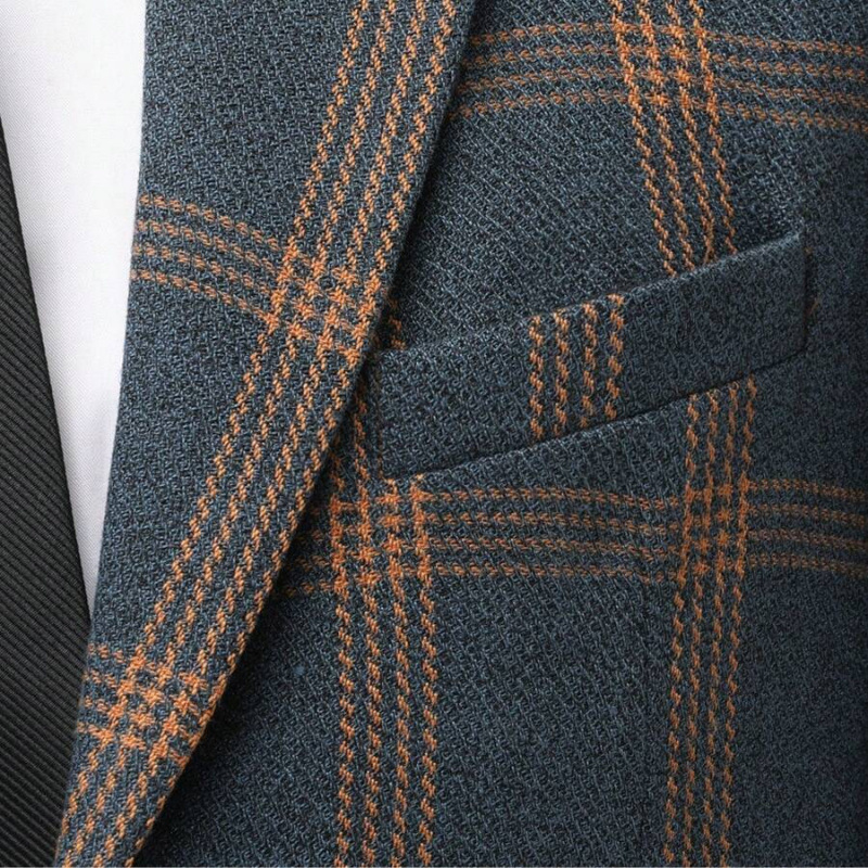 Мъжки костюм от две части в каре, четирисезонен стил, тесен силует (ацетатно влакно; смес от синтетични влакна; три реда копчета; 2023 лято)