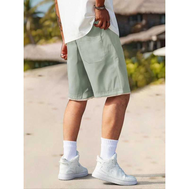 Șorturi de bărbați cu finisaj contrastant și talie cu șnur, casual, confortabile pentru primăvară