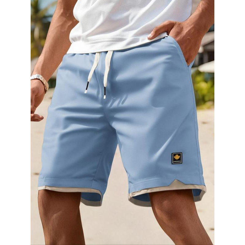 Șorturi de bărbați cu finisaj contrastant și talie cu șnur, casual, confortabile pentru primăvară