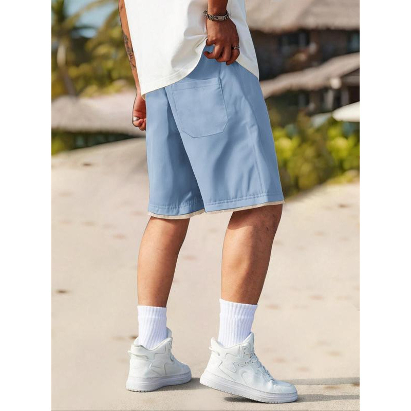 Șorturi de bărbați cu finisaj contrastant și talie cu șnur, casual, confortabile pentru primăvară