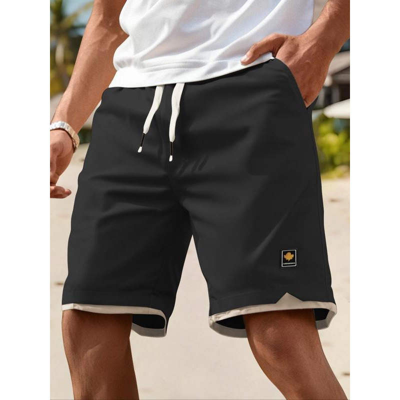 Șorturi de bărbați cu finisaj contrastant și talie cu șnur, casual, confortabile pentru primăvară