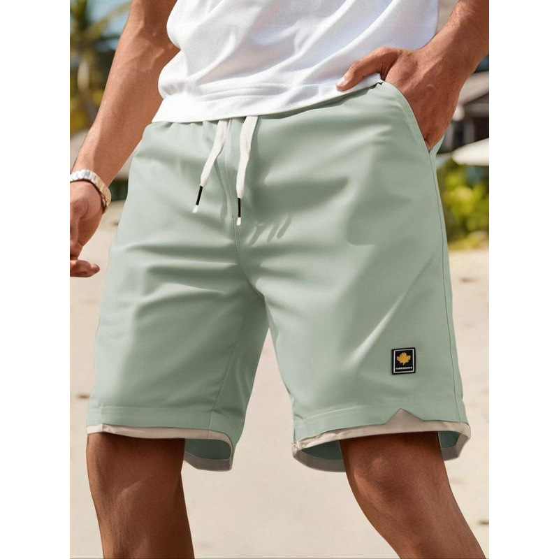 Șorturi de bărbați cu finisaj contrastant și talie cu șnur, casual, confortabile pentru primăvară