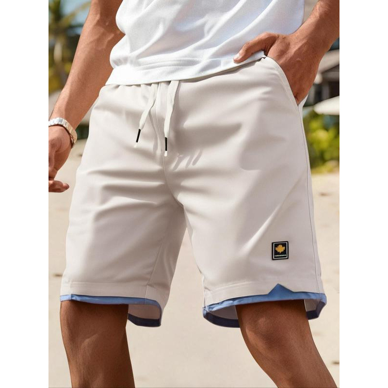 Șorturi de bărbați cu finisaj contrastant și talie cu șnur, casual, confortabile pentru primăvară