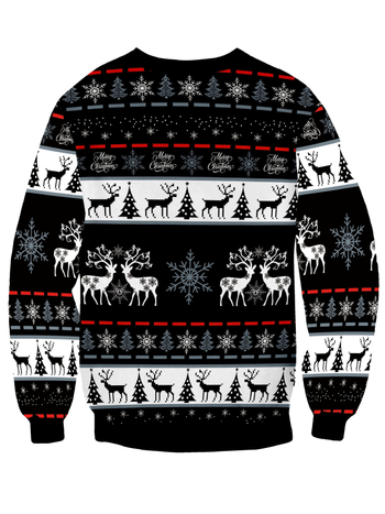 Hanorac cu imprimeu all-over cu reni și fulgi de zăpadă - guler rotund, material poliester, lungime ultra scurtă (≤40 cm)