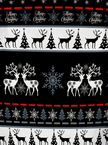 Hanorac cu imprimeu all-over cu reni și fulgi de zăpadă - guler rotund, material poliester, lungime ultra scurtă (≤40 cm)