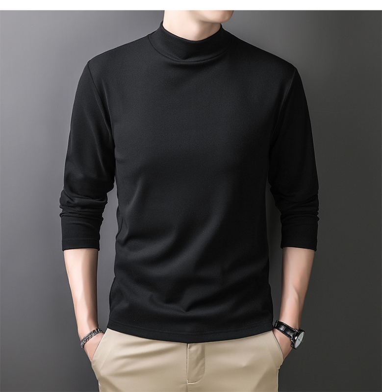 Pulover bărbătește din fleece cu guler înalt și fermoar, poliester 96%+, croi lejer, potrivit primăvară-toamnă