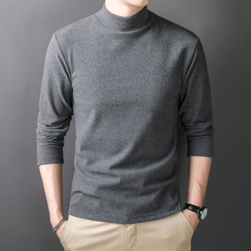 Pulover bărbătește din fleece cu guler înalt și fermoar, poliester 96%+, croi lejer, potrivit primăvară-toamnă