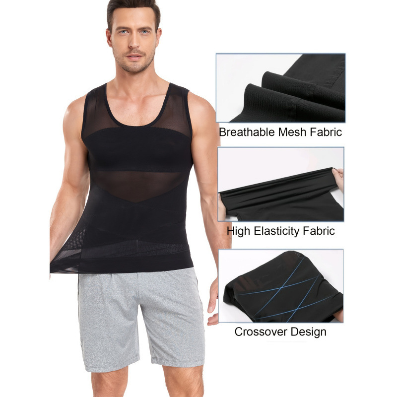 Tricou bărbați Slim-Fit, guler rotund, mâneci 3/4, căptușit fleece, patchwork din plasă