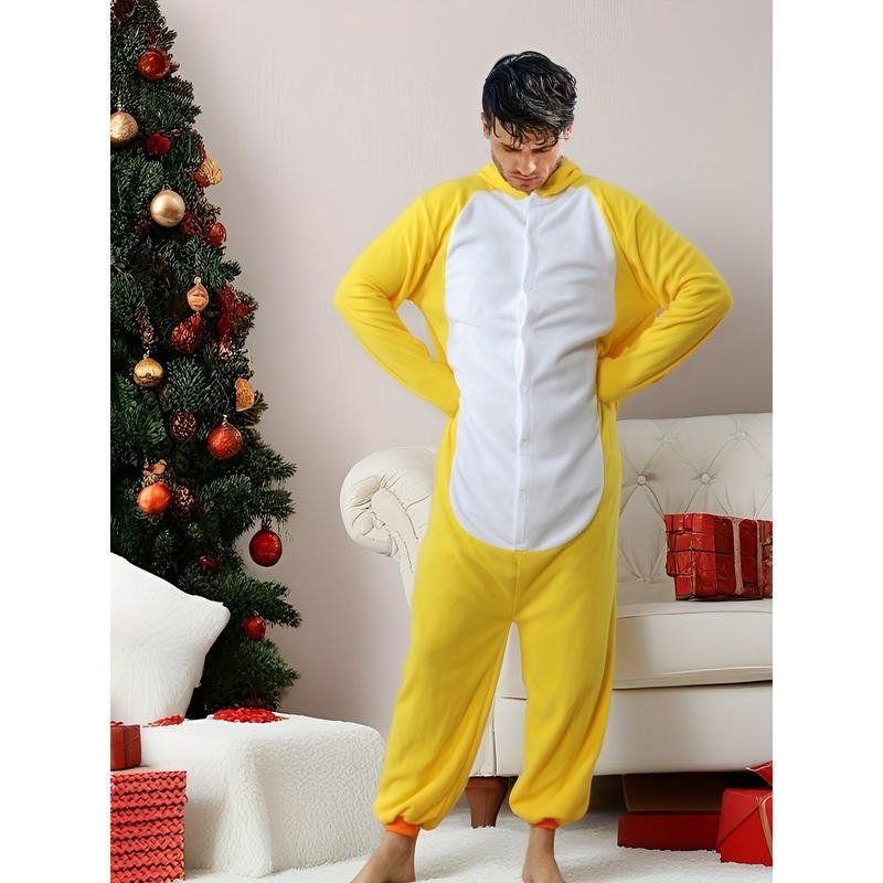 Vīriešu dzīvnieku onesie pidžama ar kapuci, puse flīss, galvenā auduma sastāvs kokvilna, galvenā auduma saturs zem 30%, 2025. gada pavasara izlaidums