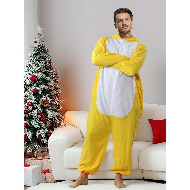 Vīriešu dzīvnieku onesie pidžama ar kapuci, puse flīss, galvenā auduma sastāvs kokvilna, galvenā auduma saturs zem 30%, 2025. gada pavasara izlaidums