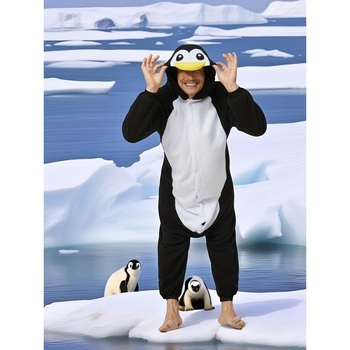 Ενήλικοι Άνδρες Πιτζάμες Με Κουκούλα σε σχήμα πιγκουίνου - Πολυεστέρας, Half Fleece, Cartoon στυλ, Περιεκτικότητα σε βαμβάκι <30%