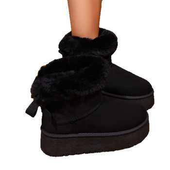 Γυναικεία μποτάκια χιονιού με σουέντ επάνω, επένδυση από τεχνητή κοντή γούνα, χωρίς κορδόνια, ύψος γάμπας μέτριο, παχιά καουτσούκ σόλα