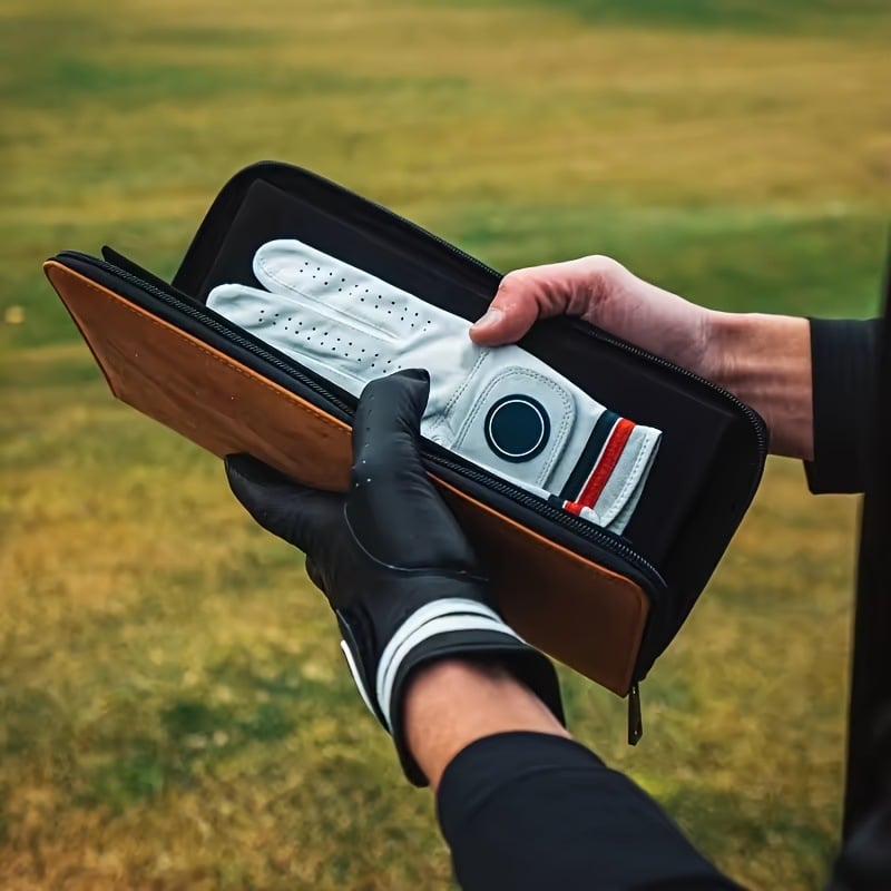 PU golfa cimds ar rāvējslēdzēja uzglabāšanas somu — Gravēts spārnu raksts, Unisex, 60+ gadi