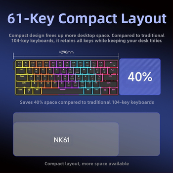 Πληκτρολόγιο παιχνιδιών, διάταξη 60%, έως 87 πλήκτρα, ενσύρματο, μηχανικοί διακόπτες