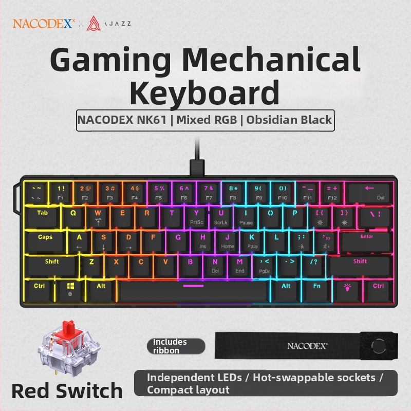 Πληκτρολόγιο παιχνιδιών, διάταξη 60%, έως 87 πλήκτρα, ενσύρματο, μηχανικοί διακόπτες