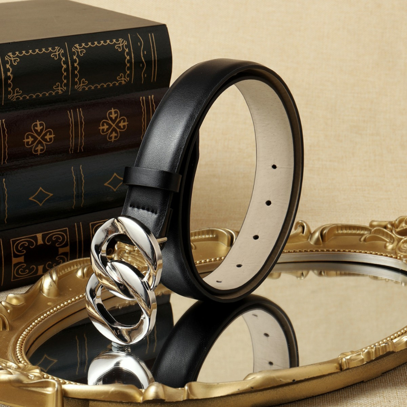 Centură de talie pentru femei cu margine șlefuită (Shaved Edge) – PU premium, cataramă din aliaj, lățime 3.2 cm, închidere netedă, stil Chanel dulce