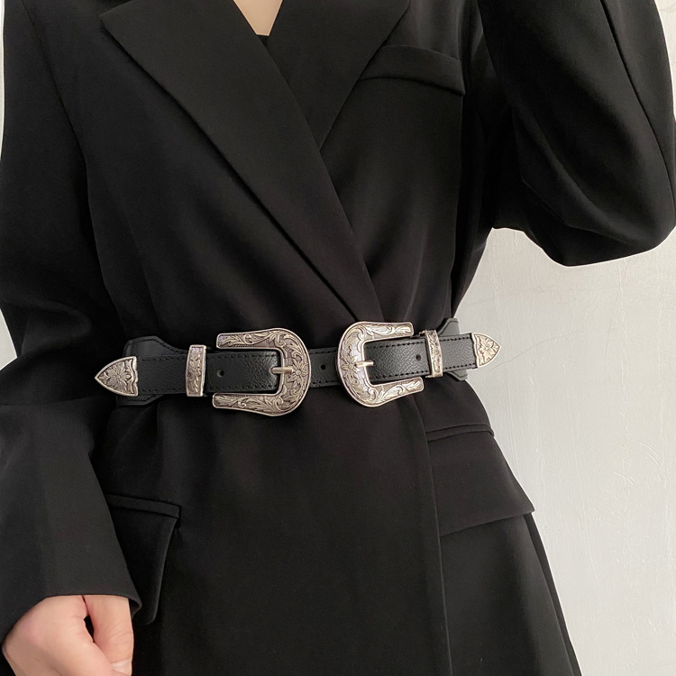 Curea elastică de talie retro pentru paltoane și sacouri – PU piele, cataramă din aliaj, închidere cu pin, stil universal