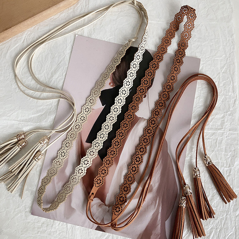 Διακοσμητική αλυσίδα μέσης για ενήλικες γυναίκες, υφαντό υλικό, κορεατικό εθνοστυλ με φούντες και διάτρητο σχέδιο, καλοκαίρι 2024