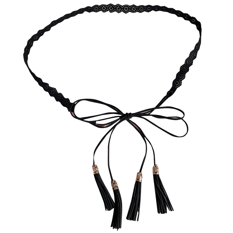 Dekoratīvā jostas ķēde sievietēm, austs materiāls, Korejas etniskais stils ar caurumiem, vasara 2024