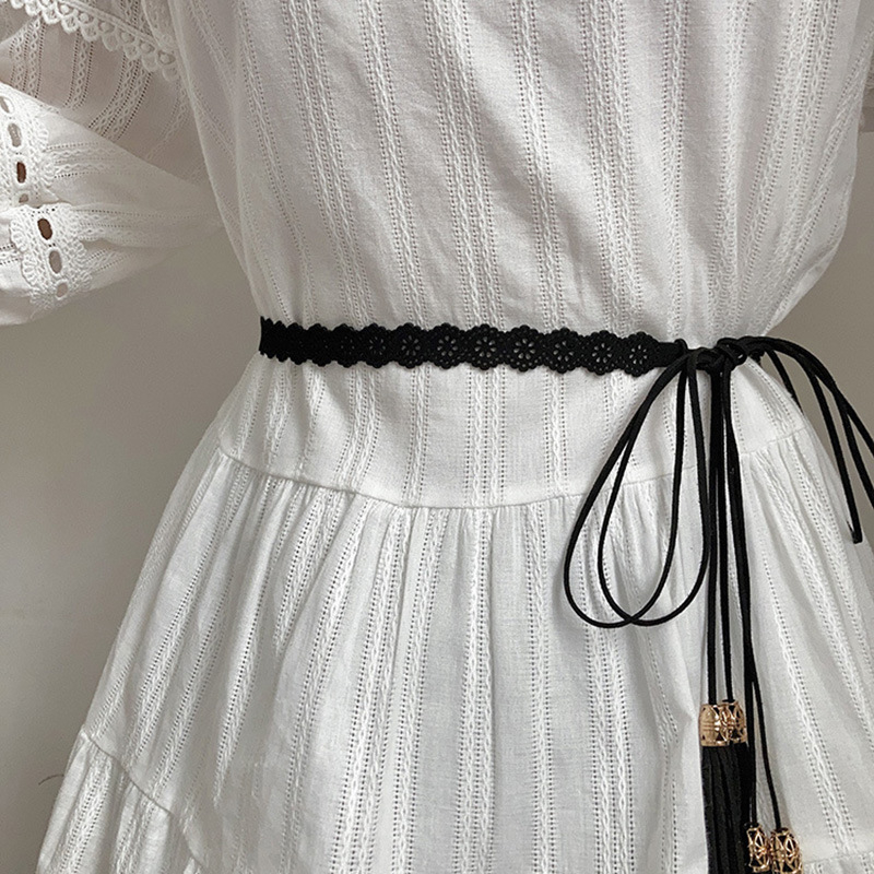 Dekoratīvā jostas ķēde sievietēm, austs materiāls, Korejas etniskais stils ar caurumiem, vasara 2024