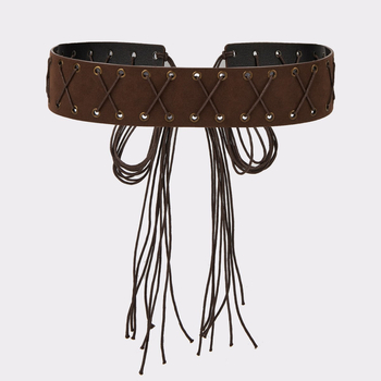 Ζώνη μέσης με φούντες, μποέμ στυλ, PU δέρμα, χωρίς αγκράφα, Πλάτος >4 εκ., HB002