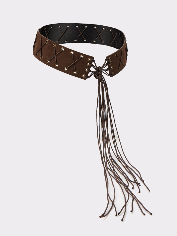 Bohemas stilā josta ar pūtēm, PU āda, bez sprādzes, platums >4 cm, HB002