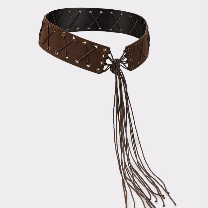 Bohemas stilā josta ar pūtēm, PU āda, bez sprādzes, platums >4 cm, HB002