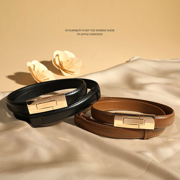 Γυναικεία δερμάτινη ζώνη — λεπτό προφίλ (<2 cm), ρυθμιζόμενη, διακοσμητικός σχεδιασμός, κούμπωμα snap