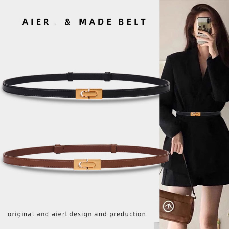 Curea de damă din piele naturală — profil subțire (<2 cm), reglabilă, design decorativ, închidere snap