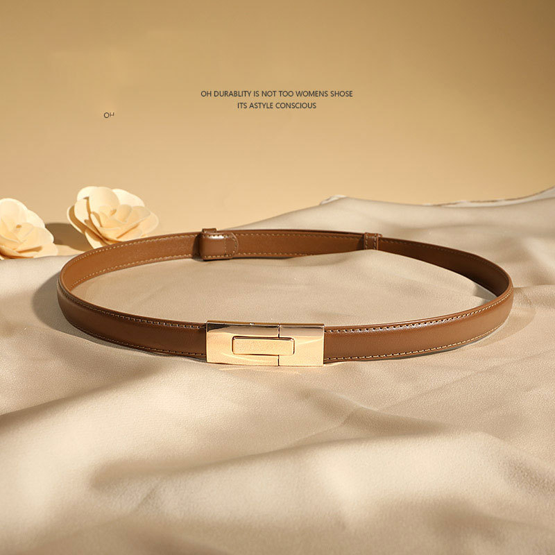 Curea de damă din piele naturală — profil subțire (<2 cm), reglabilă, design decorativ, închidere snap