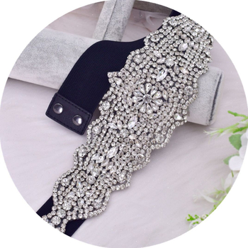 Ζώνη μέσης με στρας, γεωμετρικό μοτίβο, ελαστική ζώνη, υφαντό ύφασμα, κρυφό κούμπωμα