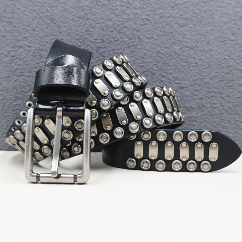 Curea din piele naturală, cu hardver metalic complet și cataramă din aliaj, închidere cu știft, design original