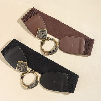 Γυναικείο φόρεμα από PU δέρμα με ελαστική μέση, πολυεπίπεδος σχεδιασμός και διακοσμητική ζώνη μέσης με αγκράφα από κράμα