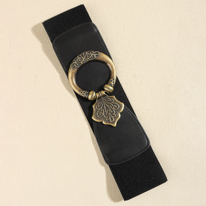 Rochie din piele PU cu talie elastică, design în straturi și cataramă decorativă la talie din aliaj