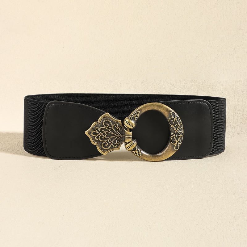 Rochie din piele PU cu talie elastică, design în straturi și cataramă decorativă la talie din aliaj