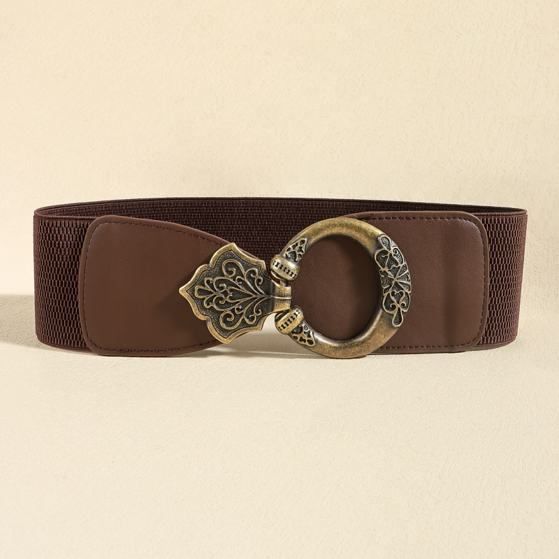 Rochie din piele PU cu talie elastică, design în straturi și cataramă decorativă la talie din aliaj