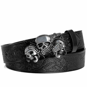 PU odinė juostelė su lydinio plokštelės sagtimi — bohemiškas punk dizainas su kaukolės motyvu, P0521