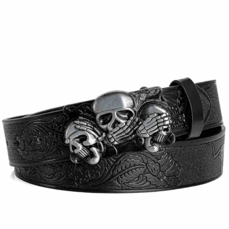 PU odinė juostelė su lydinio plokštelės sagtimi — bohemiškas punk dizainas su kaukolės motyvu, P0521