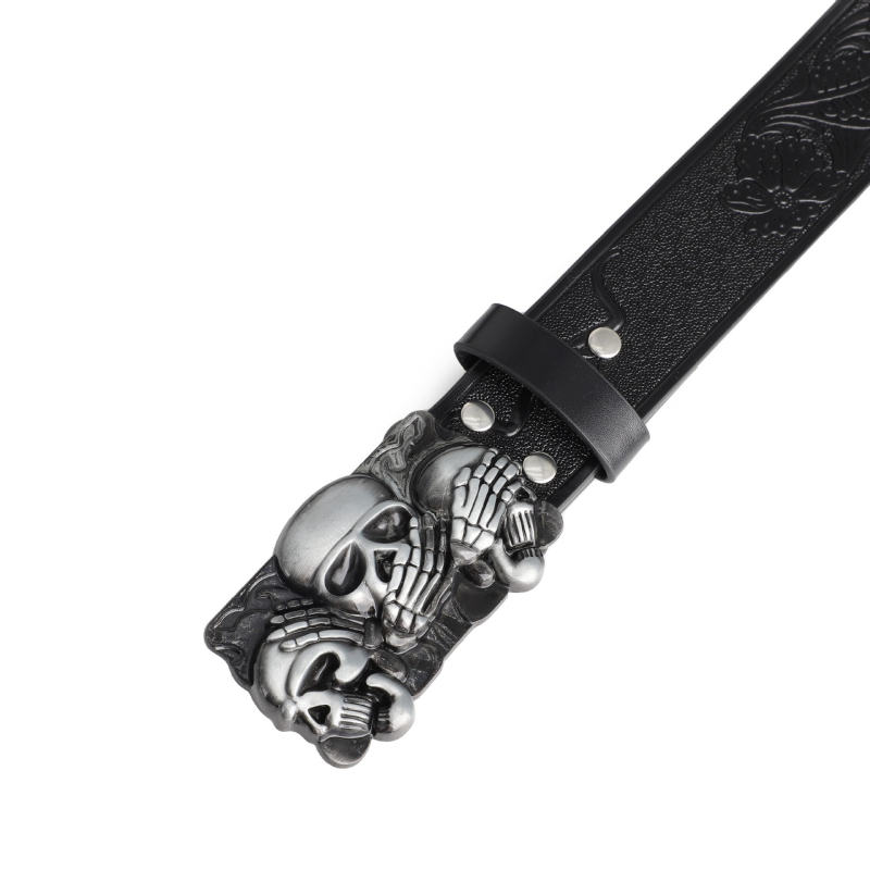 PU odinė juostelė su lydinio plokštelės sagtimi — bohemiškas punk dizainas su kaukolės motyvu, P0521