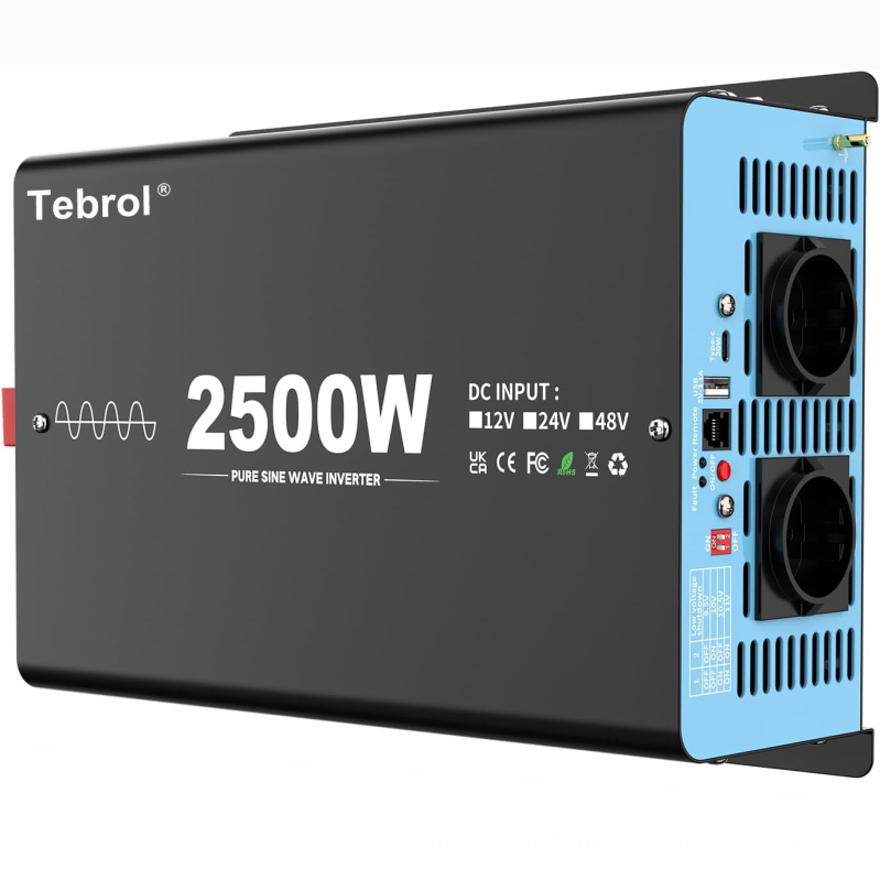 Инвертор за захранване 2500W, чиста синусоидална вълна, вход 12V DC, изход 230V AC