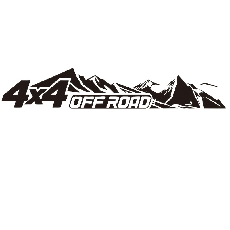 Autocolant 2D plat, temă de mașină sport 4x4 pe munte, model cu dungi, stil retro japonez